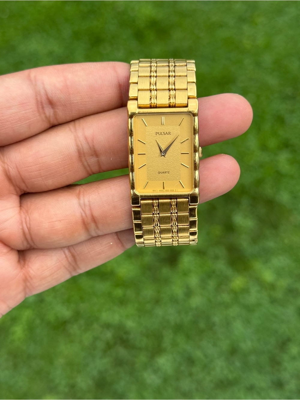 Pulsar vintage men’s  Gold-Tone tank Rectangular Bracelet Watch